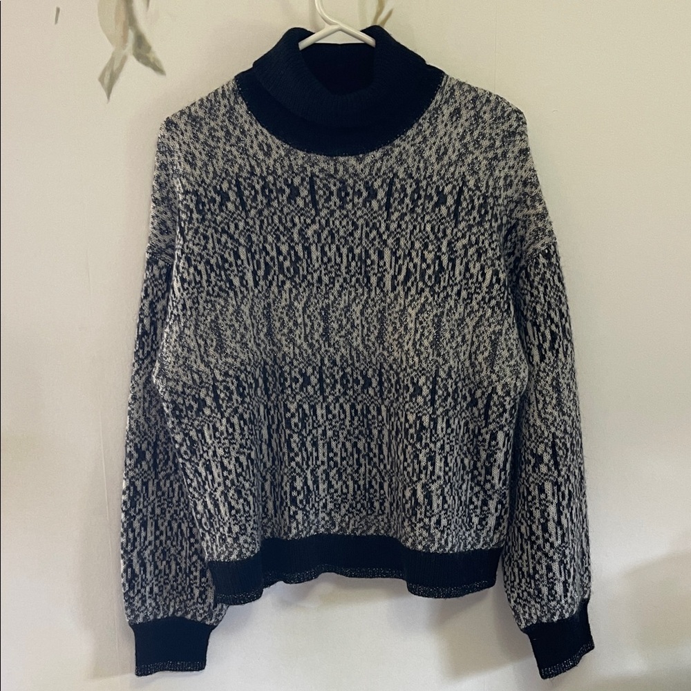 Esprit Black White Low Turtleneck Wool Mohair Blend Sweater